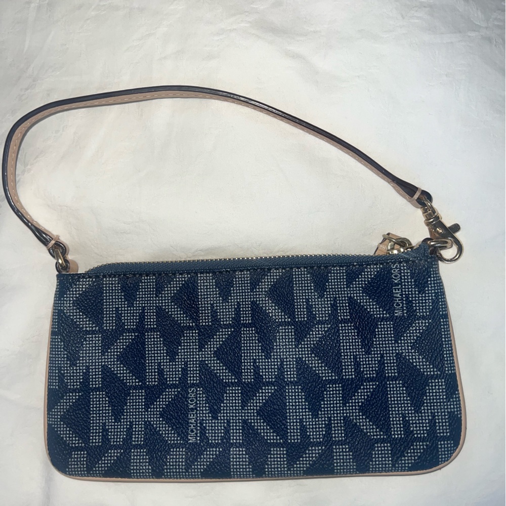 Michael Kors Blue Logo Leather Wristlet